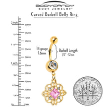 Load image into Gallery viewer, Clear Pink Gem Gold Tone Filigree Fantasy Dangle Belly Ring