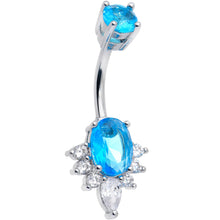 Load image into Gallery viewer, Blue Clear Gem Oh So Ornate Oval Double Mount Belly Ring