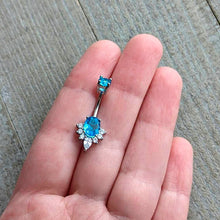 Load image into Gallery viewer, Blue Clear Gem Oh So Ornate Oval Double Mount Belly Ring