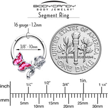 Load image into Gallery viewer, 16G 3/8 Clear CZ Gem Butterfly Rose Flower Pink Hinged Segment Ring