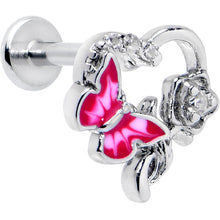 Load image into Gallery viewer, 16G 5/16 Clear CZ Gem Butterfly Rose Pink Internally Threaded Labret