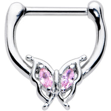 Load image into Gallery viewer, 16G 5/16 Pink Gem Fancy Fab Butterfly Cartilage Clicker