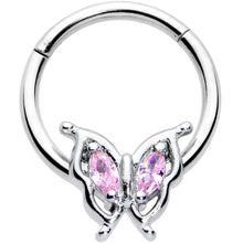 Load image into Gallery viewer, 16G 3/8 Pink Gem Fancy Fab Butterfly Hinged Segment Ring