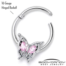 Load image into Gallery viewer, 16G 3/8 Pink Gem Fancy Fab Butterfly Hinged Segment Ring