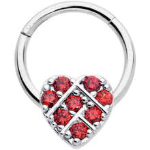 Load image into Gallery viewer, 16G 3/8 Red CZ Gem Lattice Heart Hinged Segment Ring