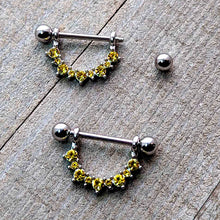 Load image into Gallery viewer, 14G 9/16 Yellow CZ Gem November Birthstone Dangle Nipple Shield Set