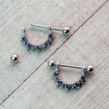 Load image into Gallery viewer, 14G 9/16 Purple CZ Gem February Birthstone Dangle Nipple Shield Set