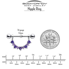Load image into Gallery viewer, 14G 9/16 Purple CZ Gem February Birthstone Dangle Nipple Shield Set