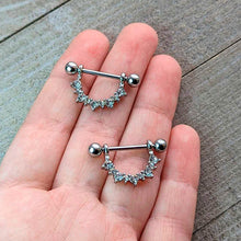 Load image into Gallery viewer, 14G 9/16 Clear CZ Gem April Birthstone Dangle Nipple Shield Set