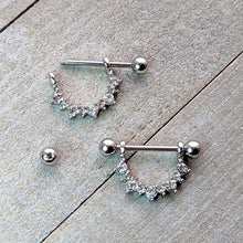 Load image into Gallery viewer, 14G 9/16 Clear CZ Gem April Birthstone Dangle Nipple Shield Set