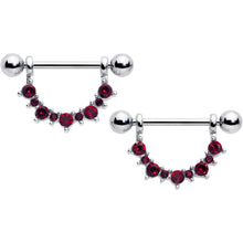 Load image into Gallery viewer, 14G 9/16 Red CZ Gem July Birthstone Dangle Nipple Shield Set