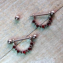 Load image into Gallery viewer, 14G 9/16 Red CZ Gem July Birthstone Dangle Nipple Shield Set