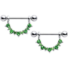Load image into Gallery viewer, 14G 9/16 Green CZ Gem August Birthstone Dangle Nipple Shield Set