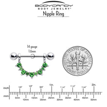Load image into Gallery viewer, 14G 9/16 Green CZ Gem August Birthstone Dangle Nipple Shield Set