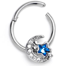 Load image into Gallery viewer, 16G 3/8 Blue CZ Gem Starry Night Sky Hinged Segment Ring