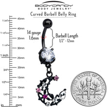 Load image into Gallery viewer, Clear Pink CZ Gem Black Flower Moon Dangle Belly Ring