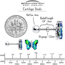 Load image into Gallery viewer, 16G 1/4 Green CZ Gem Simply Colorful Butterfly Cartilage Earring