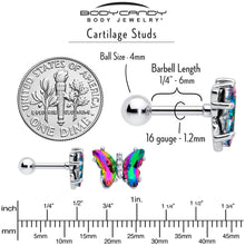 Load image into Gallery viewer, 16G 1/4 Rainbow CZ Gem Simply Colorful Butterfly Cartilage Earring