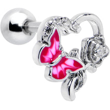 Load image into Gallery viewer, 16G 1/4 Clear CZ Gem Butterfly Rose Pink Cartilage Tragus Stud