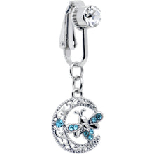 Load image into Gallery viewer, Blue Gem Lunar Dragonfly Fake Clip On Belly Ring