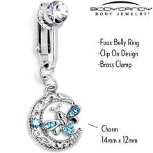 Load image into Gallery viewer, Blue Gem Lunar Dragonfly Fake Clip On Belly Ring