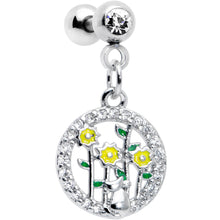 Load image into Gallery viewer, 16G 1/4 Clear Gem Cat Yellow Flowers Dangle Cartilage Earring