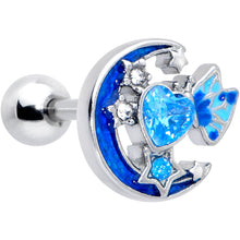 Load image into Gallery viewer, 16G 1/4 Blue CZ Gem Butterfly Love Heart Cartilage Tragus Earring