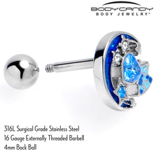 Load image into Gallery viewer, 16G 1/4 Blue CZ Gem Butterfly Love Heart Cartilage Tragus Earring
