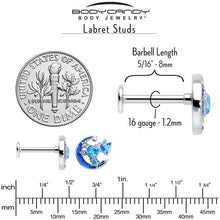 Load image into Gallery viewer, 16G 5/16 Blue CZ Gem Butterfly Love Heart Labret Monroe Tragus