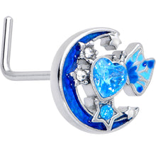 Load image into Gallery viewer, 20G 7mm Blue CZ Gem Moon Butterfly Love Heart L Shape Nose Ring