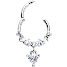 Load image into Gallery viewer, 16G 3/8 Clear CZ Gem Love Heart Dangle Hinged Segment Ring