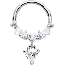 Load image into Gallery viewer, 16G 3/8 Clear CZ Gem Love Heart Dangle Hinged Segment Ring