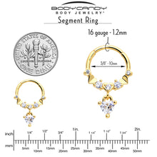 Load image into Gallery viewer, 16G 3/8 Clear CZ Gem Gold Tone Love Heart Dangle Hinged Segment Ring