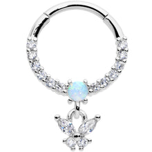 Load image into Gallery viewer, 16G 3/8 Blue Synthetic Opal Butterfly Dangle Hinged Segment Ring