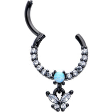 Load image into Gallery viewer, 16G 3/8 Blue Synthetic Opal Black Butterfly Hinged Segment Ring
