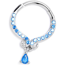 Load image into Gallery viewer, 16G 3/8 Blue CZ Gem Elegant Curves Dangle Hinged Segment Ring