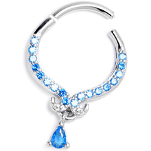 Load image into Gallery viewer, 16G 3/8 Blue CZ Gem Elegant Curves Dangle Hinged Segment Ring