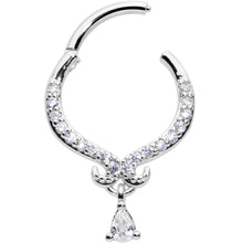 Load image into Gallery viewer, 16G 3/8 Clear CZ Gem Elegant Curves Dangle Hinged Segment Ring