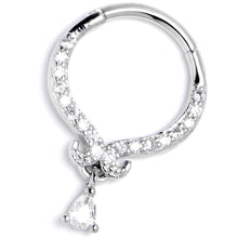 Load image into Gallery viewer, 16G 3/8 Clear CZ Gem Elegant Curves Dangle Hinged Segment Ring