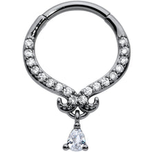 Load image into Gallery viewer, 16G 3/8 Clear CZ Gem Black Elegant Curves Hinged Segment Ring