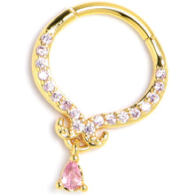 Load image into Gallery viewer, 16G 3/8 Pink CZ Gem Gold Tone Elegant Curves Hinged Segment Ring