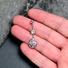 Load image into Gallery viewer, Pink Clear Gem Flower Oval Elegance Dangle Belly Ring