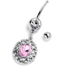 Load image into Gallery viewer, Pink Clear Gem Flower Oval Elegance Dangle Belly Ring