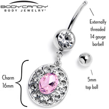Load image into Gallery viewer, Pink Clear Gem Flower Oval Elegance Dangle Belly Ring
