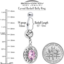 Load image into Gallery viewer, Pink Clear Gem Flower Oval Elegance Dangle Belly Ring