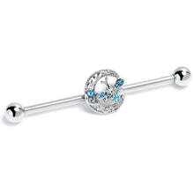 Load image into Gallery viewer, 14G Blue Gem Lunar Dragonfly Industrial Barbell 38mm
