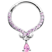 Load image into Gallery viewer, 16G 3/8 Pink CZ Gem Elegant Curves Dangle Hinged Segment Ring