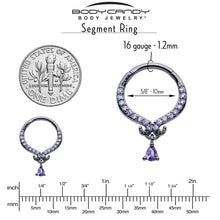 Load image into Gallery viewer, 16G 3/8 Purple CZ Gem Black Elegant Curves Dangle Hinged Segment Ring