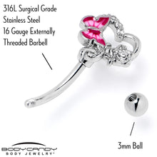 Load image into Gallery viewer, 16G 5/16 Clear Gem Butterfly Rose Flower Pink Curved Eyebrow Ring