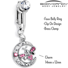 Load image into Gallery viewer, Pink Gem Lunar Dragonfly Fake Clip On Belly Ring